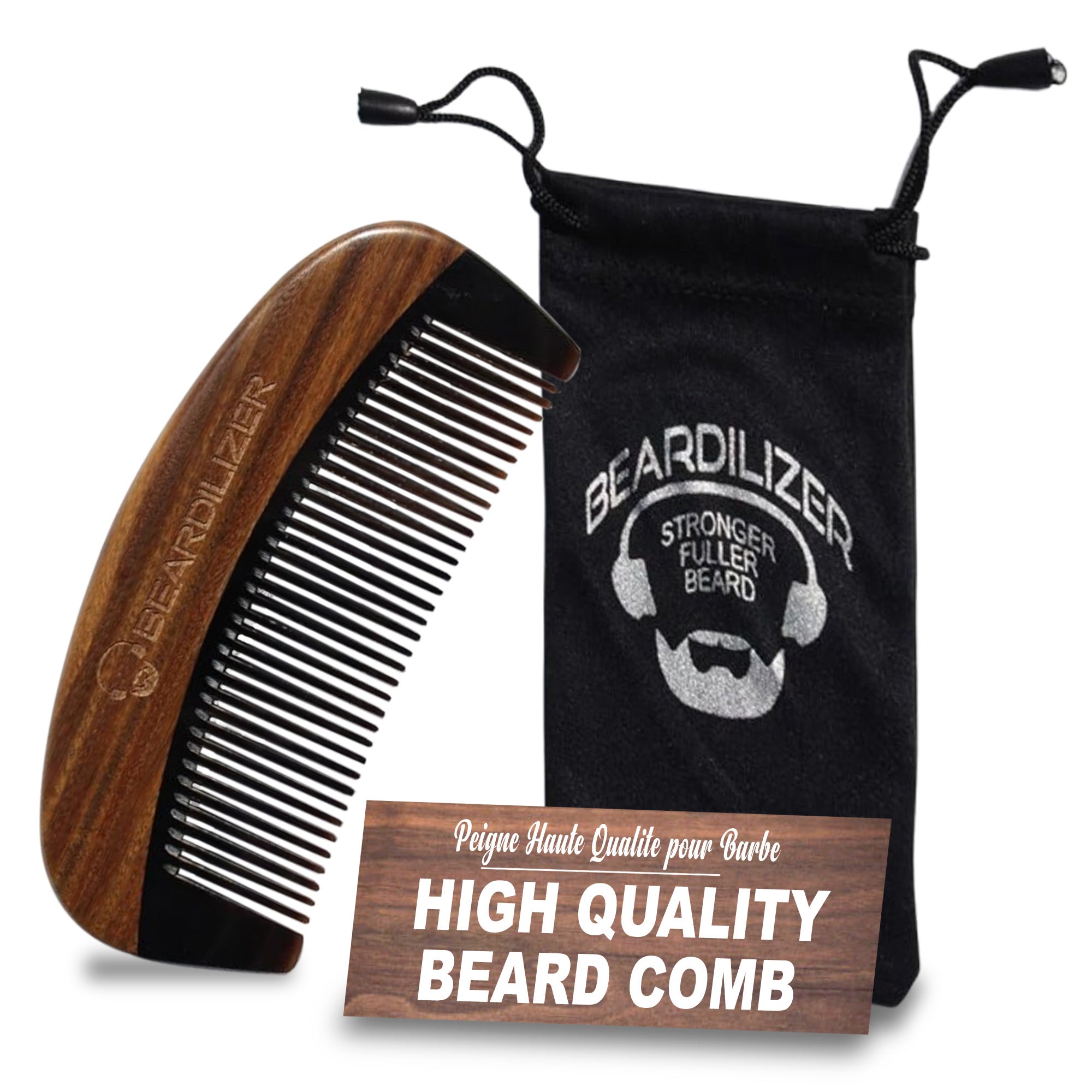 Beard Comb - 100% Natural Black Ox Buffalo Horn & Sandalwood Handle